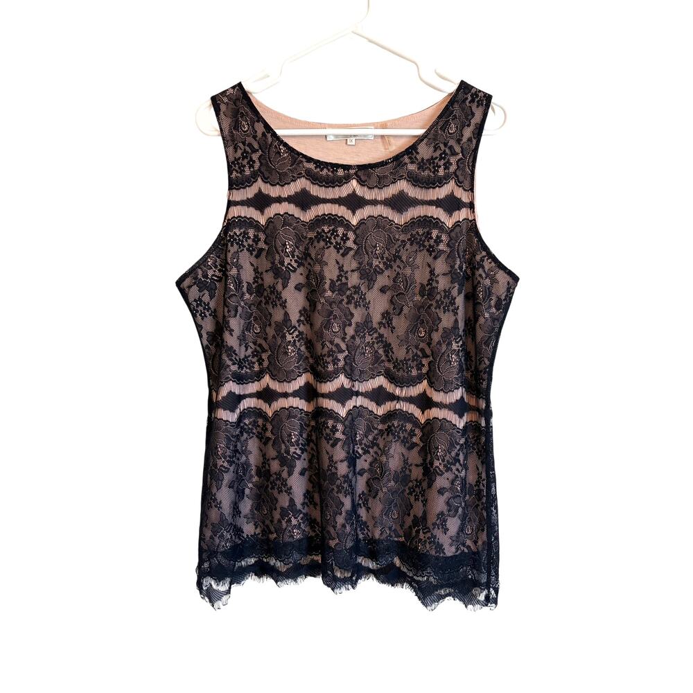 One7Six Black Floral Lace Tank Top Nude Lining 1X Dark Romantic Whimsigoth